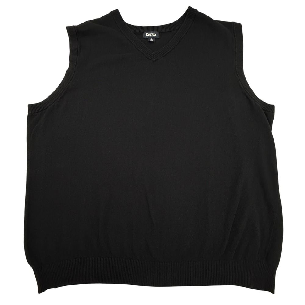 KingSize Sweater Vest Mens 6XL Tall Black Cotton Wool Blend V-Neck Ribbed Trim